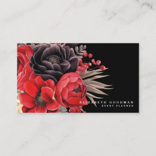 Cartes de visite classiques rouges florales noires