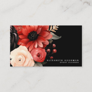 Cartes de visite classiques rouges florales noires
