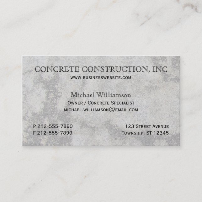 Cartes de visite concrets de spécialiste (Devant)