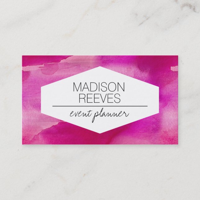 Cartes de visite d'aquarelle rose vif moderne (Devant)