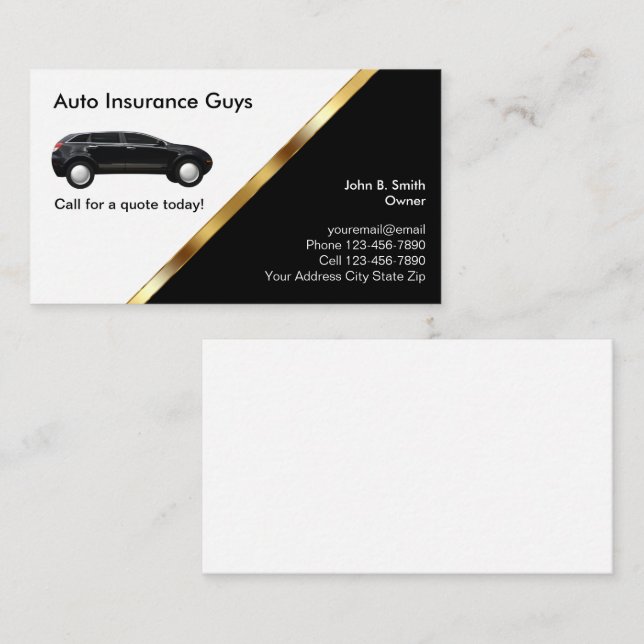 Cartes de visite d'assurance automobile (Devant / Derrière)