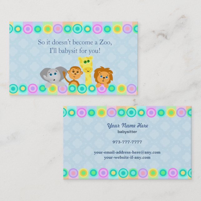 Cartes de visite de baby-sitter (Devant / Derrière)