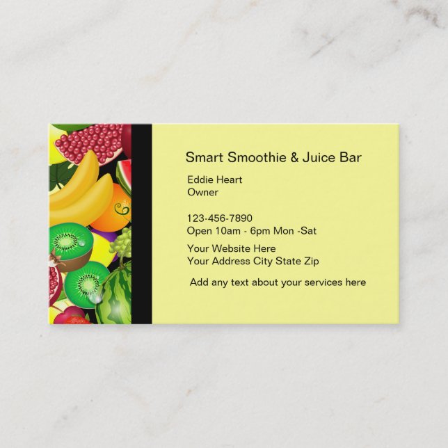 Cartes de visite de barre de Smoothie et de fruit (Devant)
