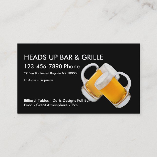 Cartes de visite de barre et de Pub (Devant)