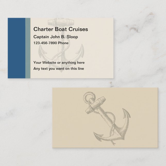 Cartes de visite de bateau de charte (Devant / Derrière)