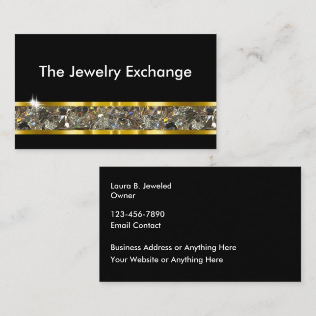 Cartes de visite de bijoux modernes Glitzy Classy (Devant / Derrière)