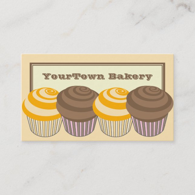 Cartes de visite de boulangerie - Cupcaakes à l'or (Devant)