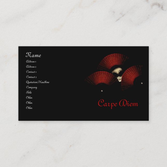 Cartes de visite de Carpe Diem de mascarade (Devant)