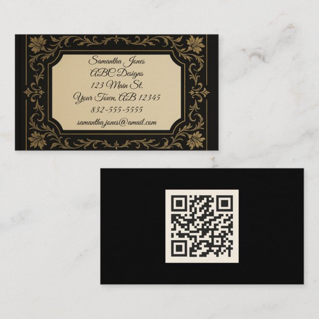 Cartes de visite de code QR Black & Gold (Devant / Derrière)