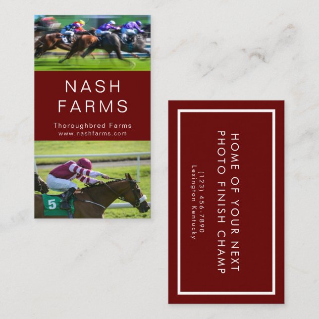 Cartes de visite de courses de chevaux Thoroughbre (Devant / Derrière)