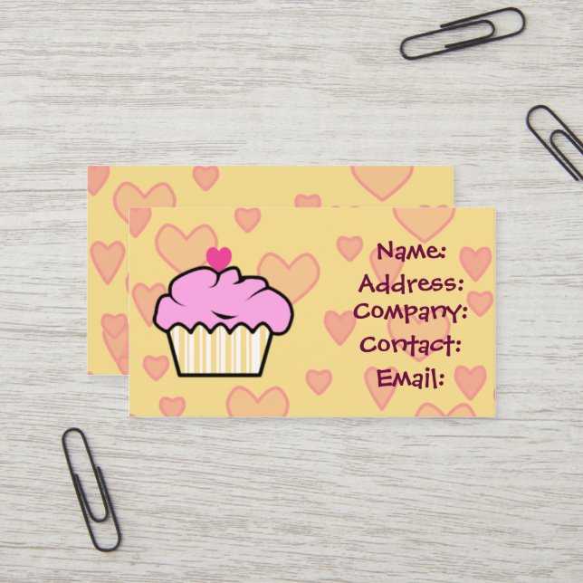 cartes de visite de cupcake doux (Devant/Arrière en situation)