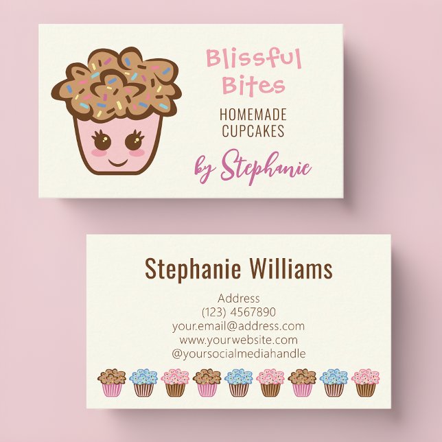 Cartes de visite de Cupcake pour Cupcake Baker mai (Sweeten Connections with Kawaii Cupcake Business Cards 🧁🍰)