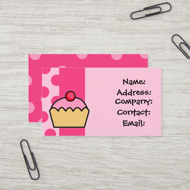 cartes de visite de cupcake rose (Devant/Arrière en situation)