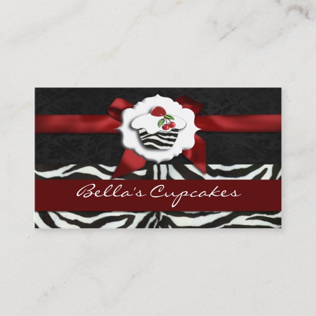 cartes de visite de cupcake rouge chic (Devant)