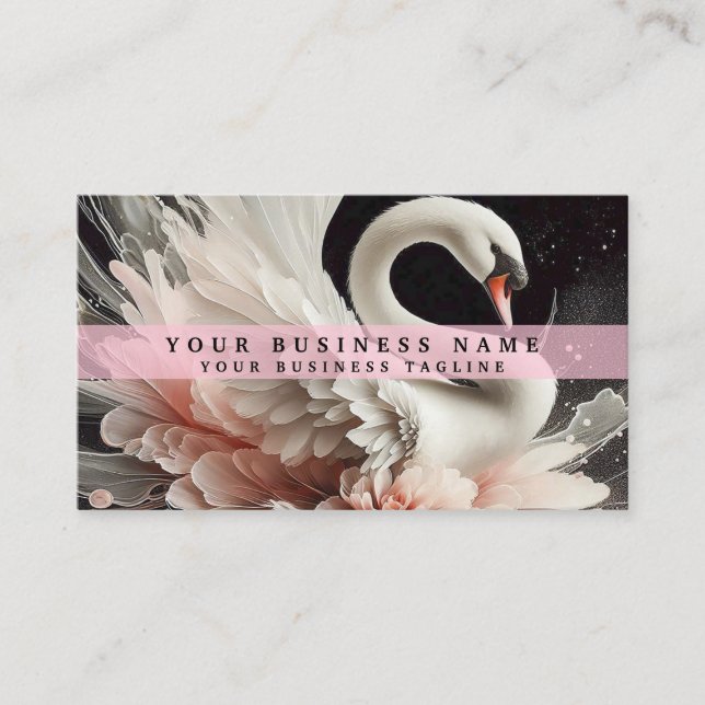 Cartes de visite de cygne rose noir et blanc (Devant)