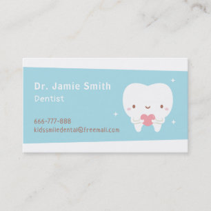 Cartes de visite de dentiste avec un cœur et une d