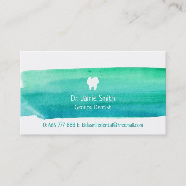 Cartes de visite de dentiste d'aquarelle de vert (Devant)