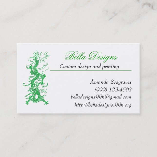 Cartes de visite de dragon vert (Devant)
