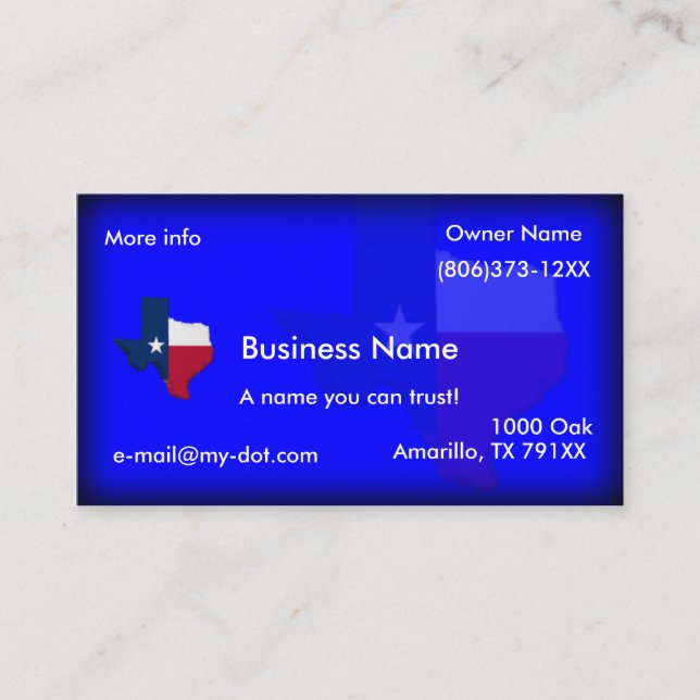Cartes de visite de Drapeau-Carte du Texas (Devant)