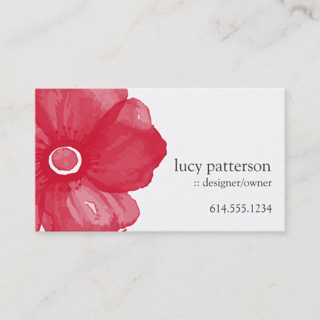 Cartes de visite de fleurs d'aquarelle rouge (Devant)