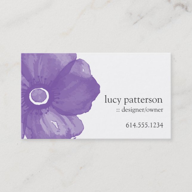 Cartes de visite de fleurs d'aquarelle violet (Devant)