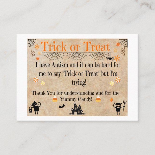 Cartes de visite de Halloween d'autisme (Devant)
