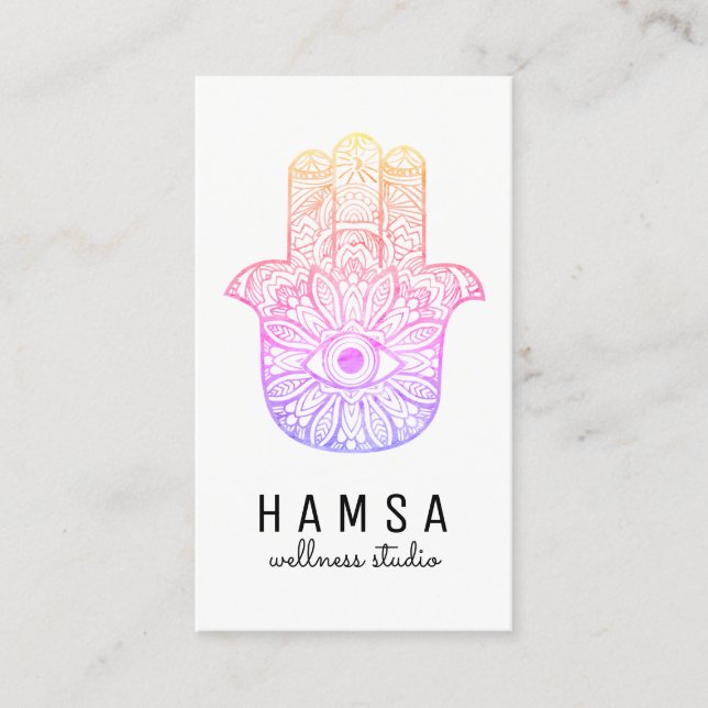 Cartes de visite de Hamsa Reiki aux couleurs vives (Devant)