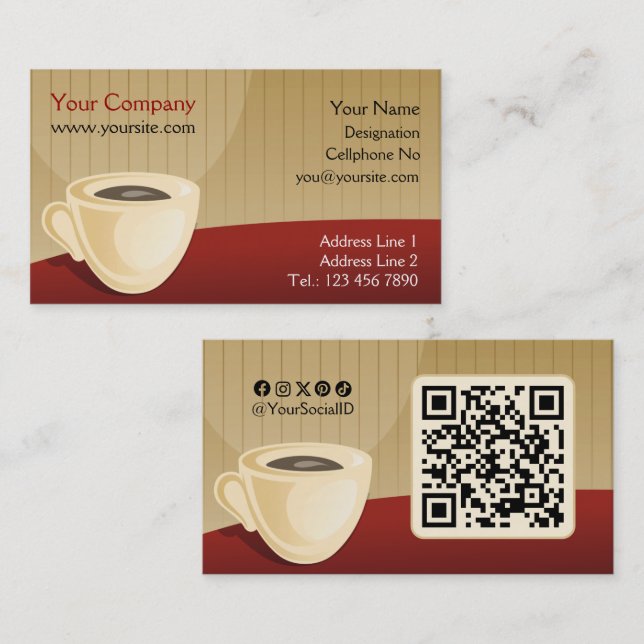 Cartes de visite de la cafétéria (Devant / Derrière)