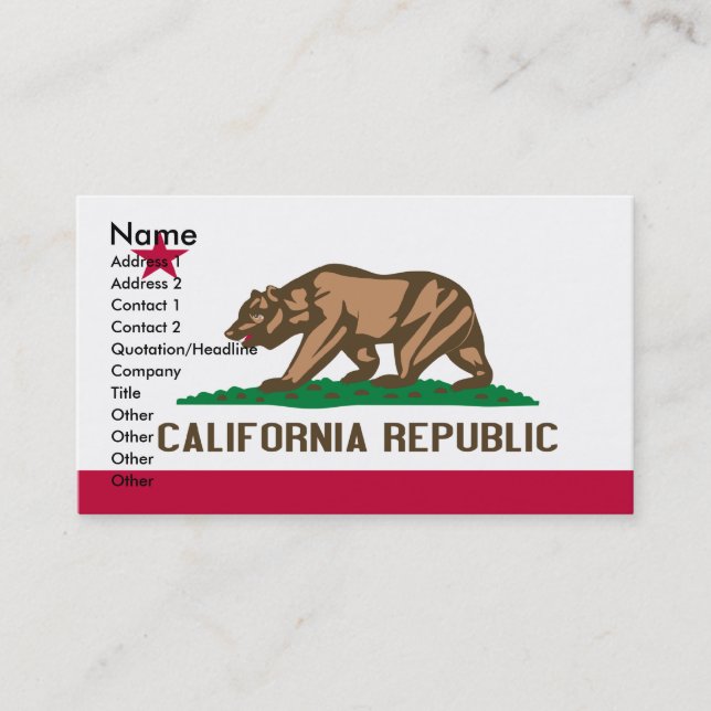 Cartes de visite de la CALIFORNIE (Devant)