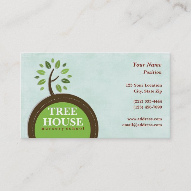 Cartes de visite de la pouponnière de Tree House (Devant)