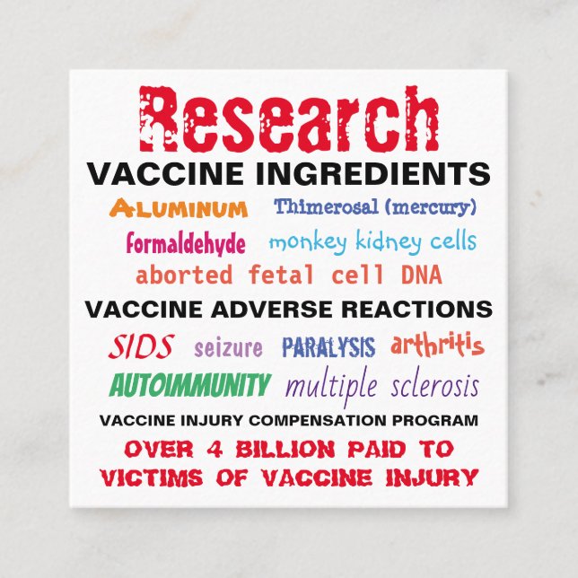 Cartes de visite de la recherche sur les vaccins / (Devant)