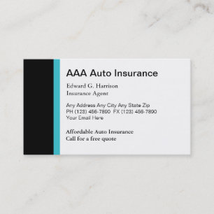 Cartes de visite de l'agent d'assurance auto