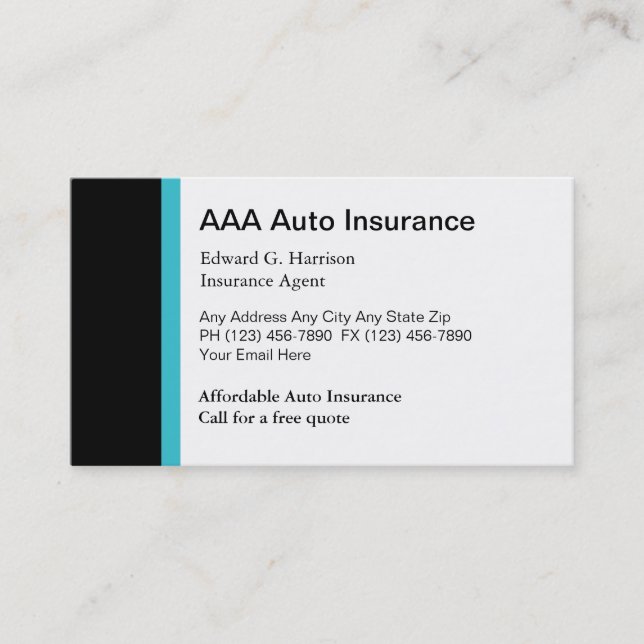 Cartes de visite de l'agent d'assurance auto (Devant)