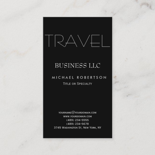 Cartes de visite de l'agent de voyage Black White (Devant)
