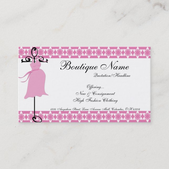 Cartes de visite de maternité roses de boutique de (Devant)