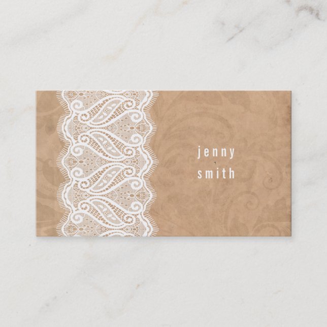 Cartes de visite de mode de dentelle blanche rusti (Devant)