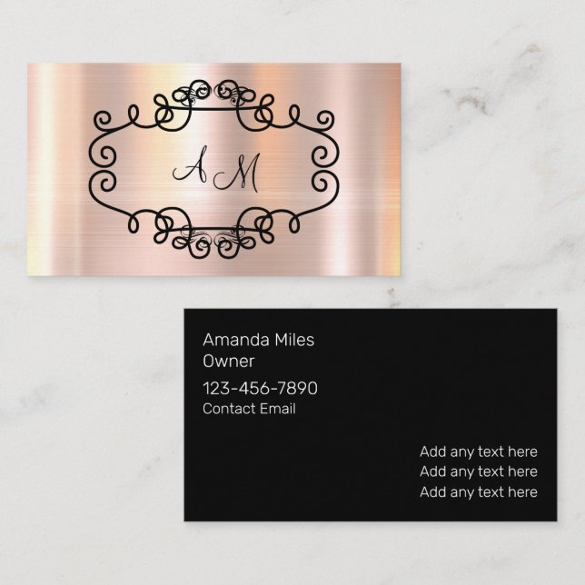 Cartes de visite de monogramme rose brillant (Devant / Derrière)