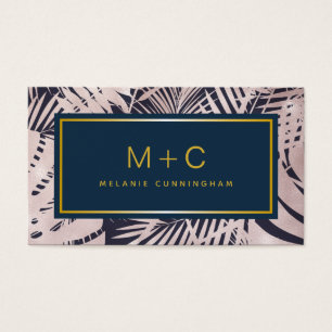 Cartes de visite de Monogramme Tropical Bleu de la