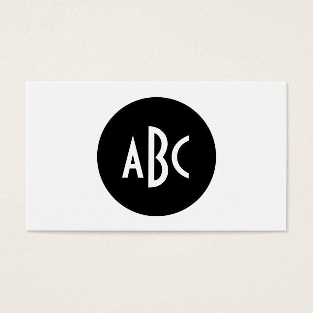 Cartes de visite de monogrammes Cercle noir et bla (Devant)