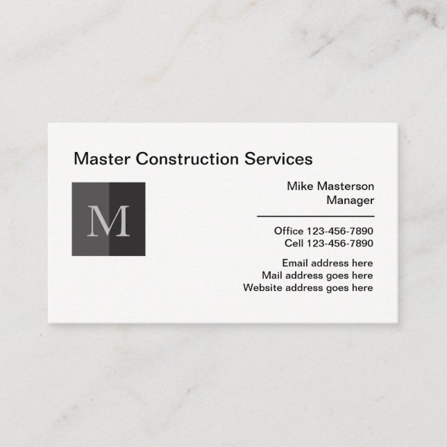 Cartes de visite de monographies professionnels (Devant)
