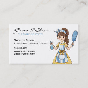 Cartes de visite de nettoyage - Brunette Cartoon C