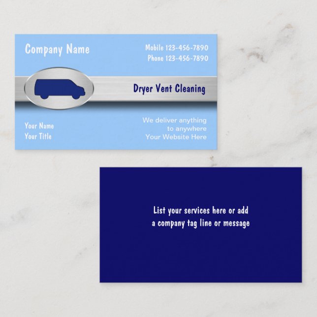 Cartes de visite de nettoyage de carter (Devant / Derrière)
