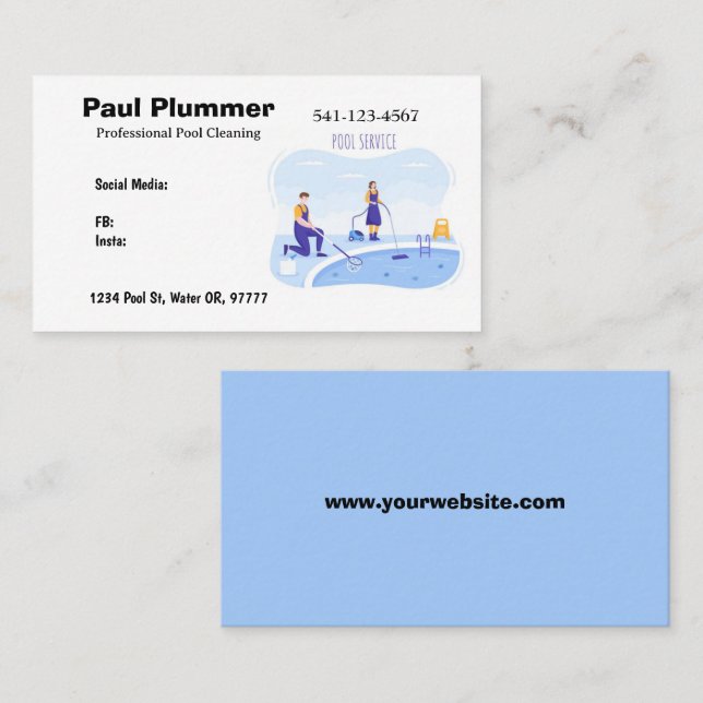 Cartes de visite de nettoyage de piscine professio (Devant / Derrière)