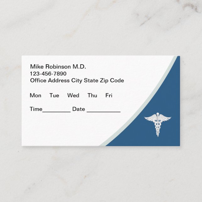 Cartes de visite de nomination du médecin du budge (Devant)