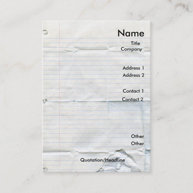 Cartes de visite de papier de carnet (Devant)