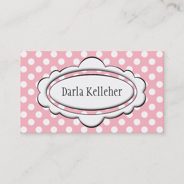 Cartes de visite de points Polka rose et blanc (Devant)
