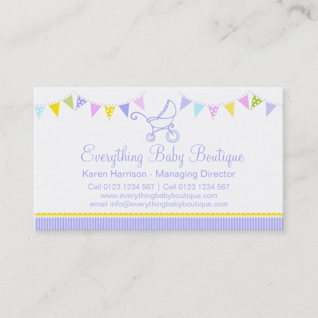 Cartes de visite de pourpre de boutique de bébé (Devant)