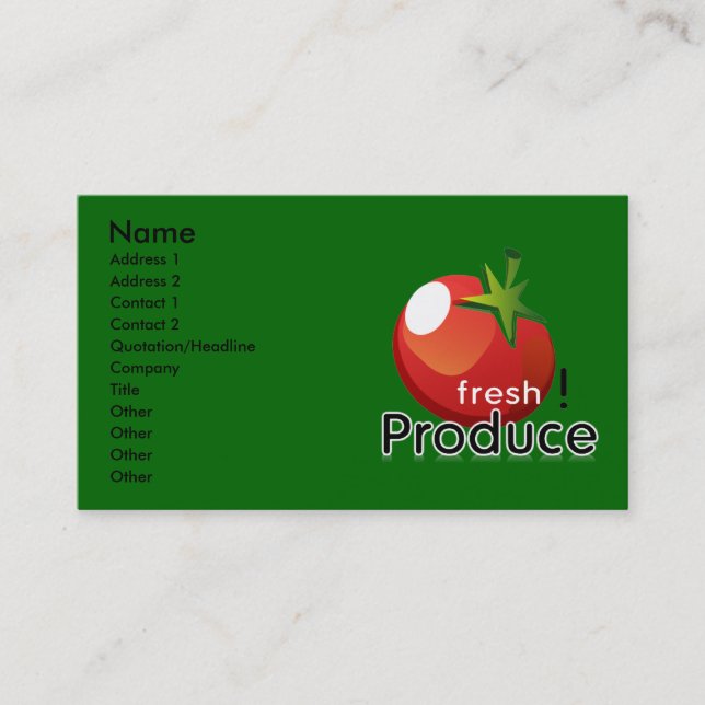 Cartes de visite de produit frais (Devant)