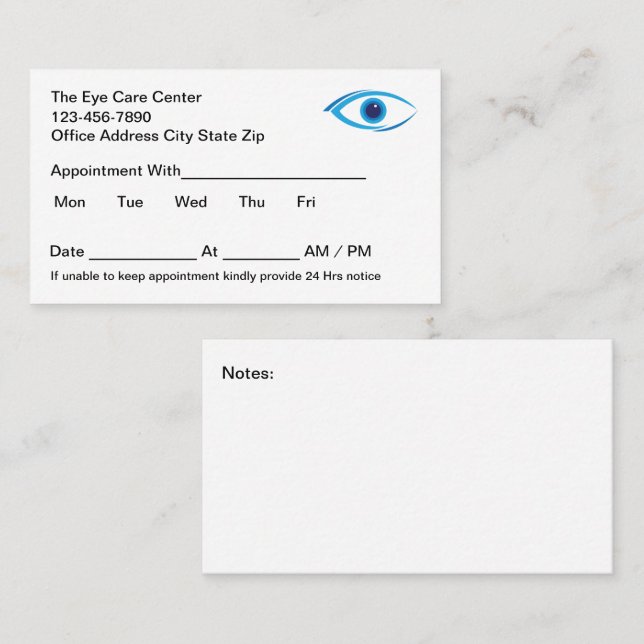 Cartes de visite de rendez-vous au bureau du médec (Devant / Derrière)