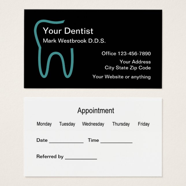 Cartes de visite de rendez-vous chez les dentistes (Devant & derrière)